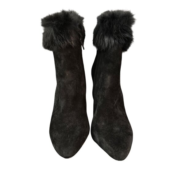 Antonio Melani Rabbit Fur Black Suede Leather Heel Boots Women's Shoes, Size 6M - Picture 2 of 8